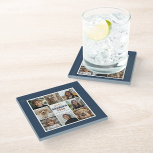 Best Grandpa Ever 8 Photo Collage Glass Coaster