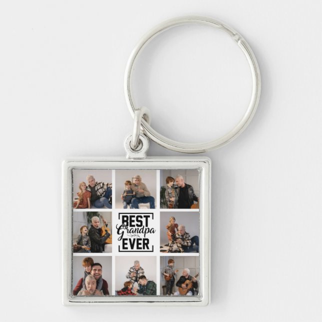 Best Grandpa Ever 8 Photo Collage   Keychain (Front)
