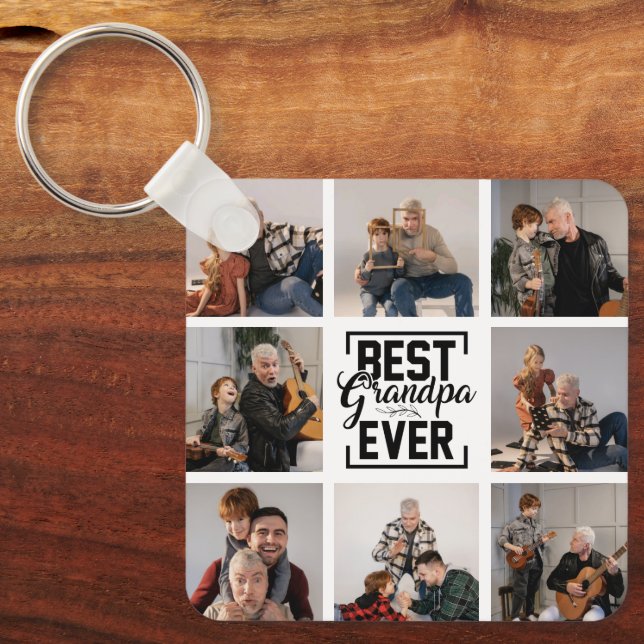 Best Grandpa Ever 8 Photo Collage  Keychain (Front)