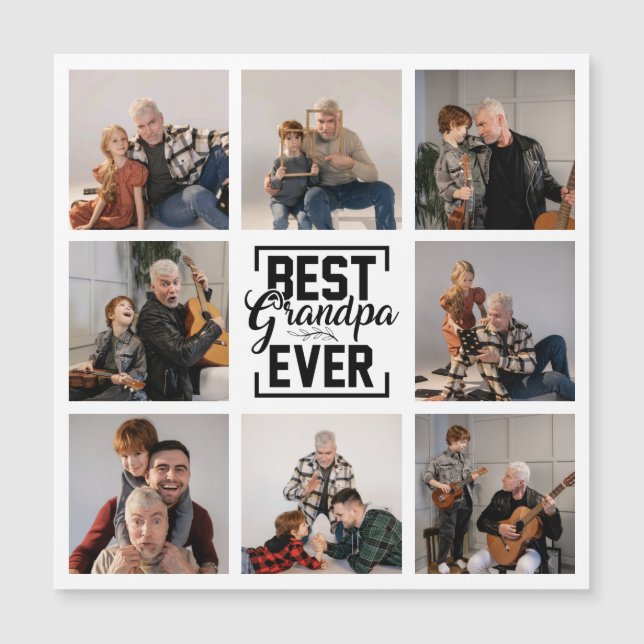 Best Grandpa Ever 8 Photo Collage Magnetic Card (Front)