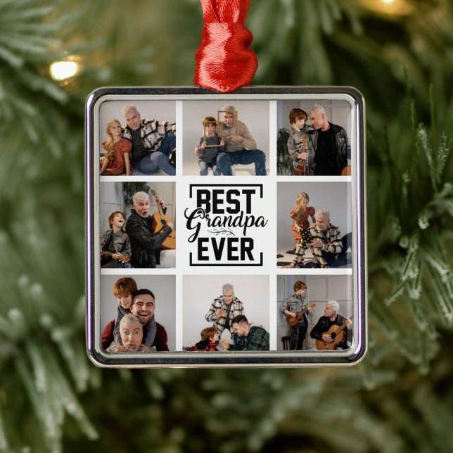 Best Grandpa Ever 8 Photo Collage Metal Ornament (Tree)