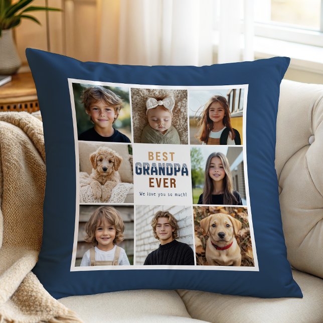 Best Grandpa Ever 8 Photo Collage Throw Pillow (Creator Uploaded)