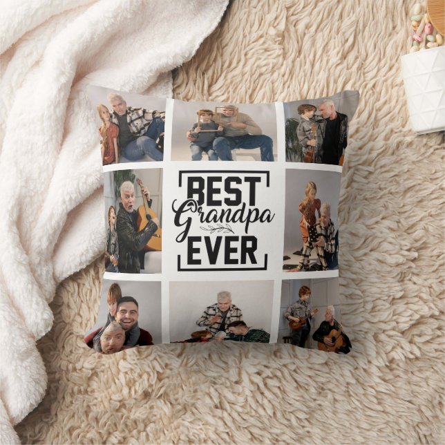 Best Grandpa Ever 8 Photo Collage Throw Pillow (Blanket)