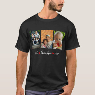 Best Grandpa Ever Black 3 Photo Custom T-Shirt
