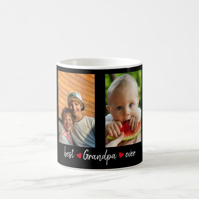 Best Grandpa Ever Black 4 Photo Custom  Coffee Mug (Center)