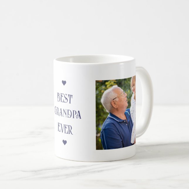 Best Grandpa Ever Blue Modern Two Photo Coffee Mug (Front Right)