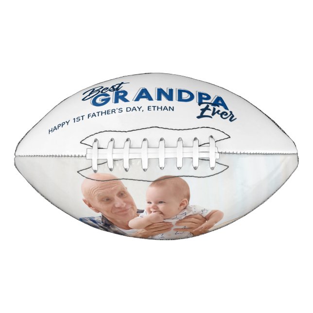 Best Grandpa Ever Blue Script Photo American Football (Front)