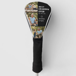 Best Grandpa Ever Bold Modern Black 3 Photo Golf Head Cover