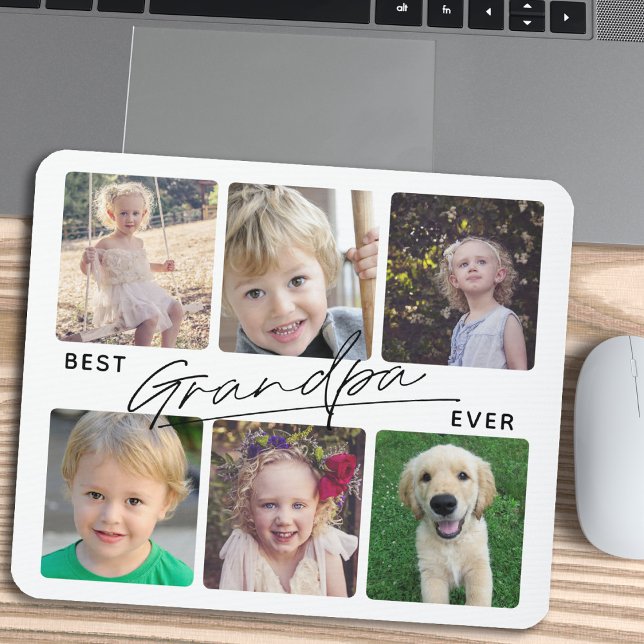Best Grandpa Ever Calligraphy 6 Photo Collage Mouse Mat (Creator Uploaded)