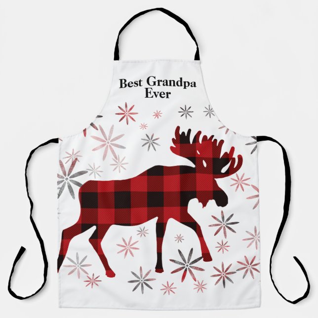 Best Grandpa Ever Christmas Moose red plaids  Apron (Front)