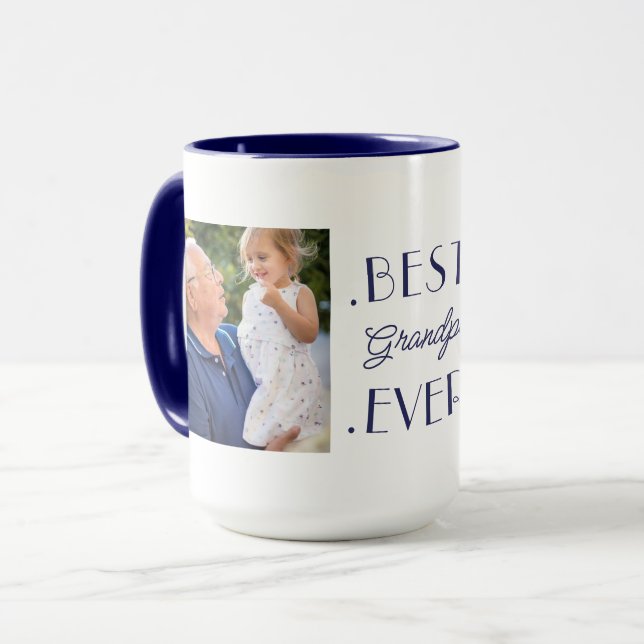 Best Grandpa Ever Custom Blue 2 Photo Birthday Mug (Front Left)