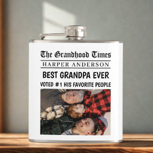 Best Grandpa Ever Custom Newspaper Photo  Hip Flask