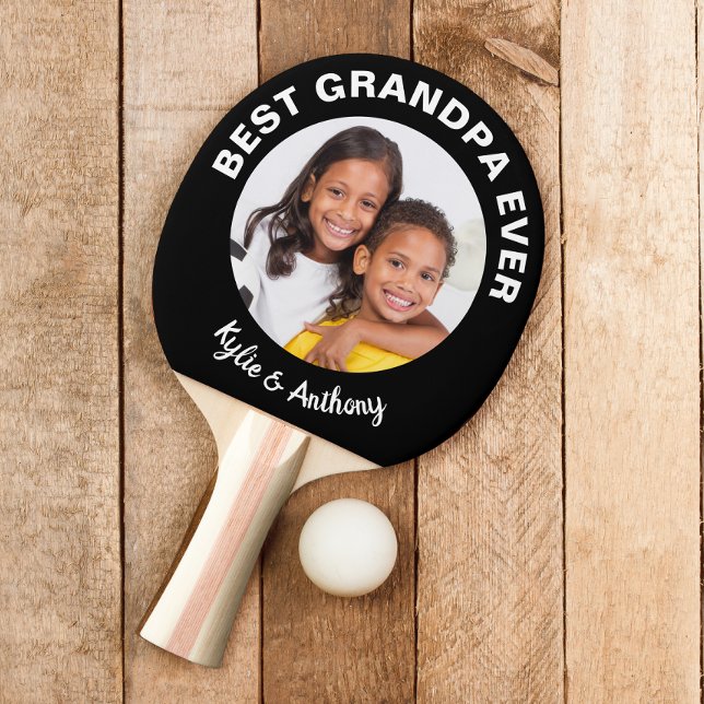 Best Grandpa Ever Custom Photo Black Ping Pong Paddle (Creator Uploaded)