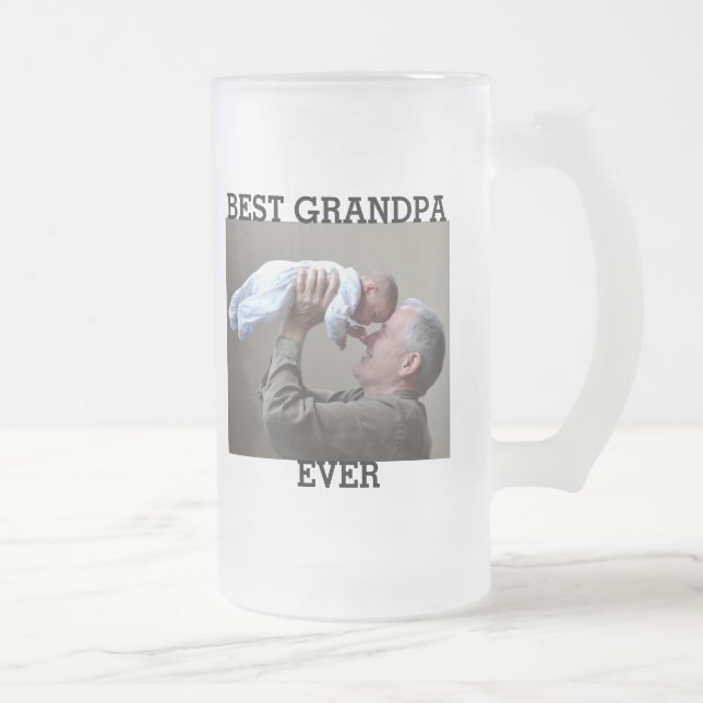Best Grandpa Ever Custom Photo Create Your Own Frosted Glass Beer Mug (Right)