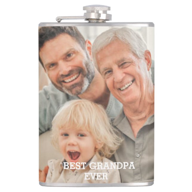 Best Grandpa Ever Custom Photo Create Your Own Hip Flask (Front)