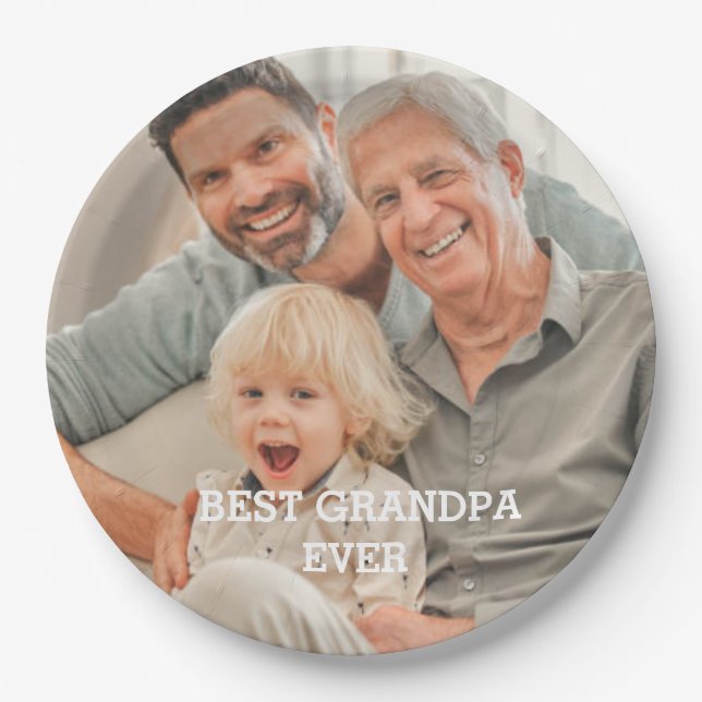 Best Grandpa Ever Custom Photo Create Your Own Paper Plate (Front)