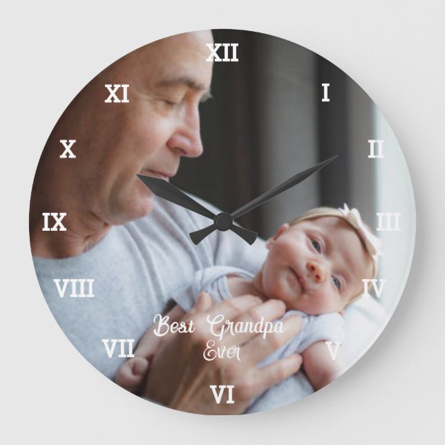 Best Grandpa Ever Custom Photo Create Your Own Pop Large Clock (Front)
