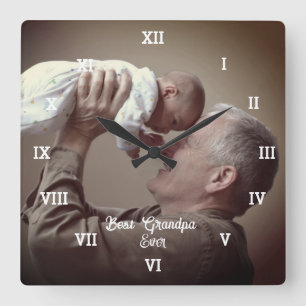 Best Grandpa Ever Custom Photo Create Your Own Pop Square Wall Clock