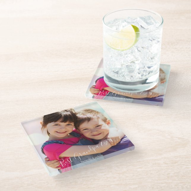 Best Grandpa Ever Custom Photo Names  Glass Coaster (Angled)