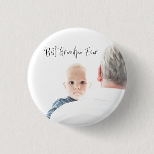 Best Grandpa Ever Custom Photo Script Modern 3 Cm Round Badge