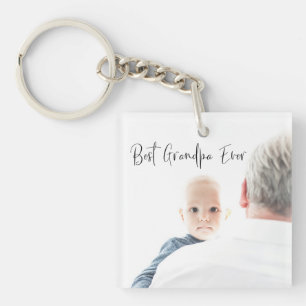 Best Grandpa Ever Custom Photo Script Modern  Key Ring
