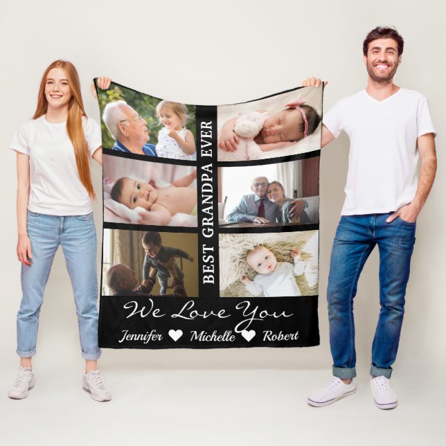 Best Grandpa Ever Custom Photos Grandchildren Name Fleece Blanket (In Situ)