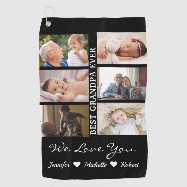 Best Grandpa Ever Custom Photos Grandchildren Name Golf Towel (Front)