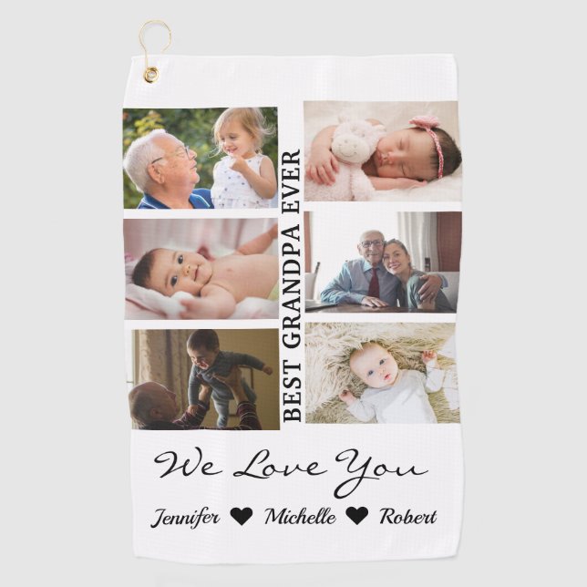 Best Grandpa Ever Custom Photos Grandchildren Name Golf Towel (Front)