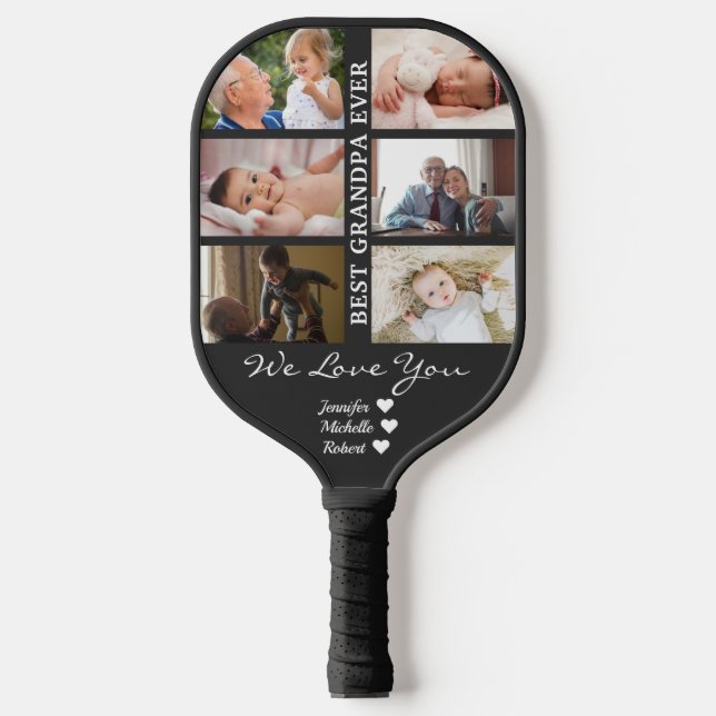 Best Grandpa Ever Custom Photos Grandchildren Name Pickleball Paddle (Front)