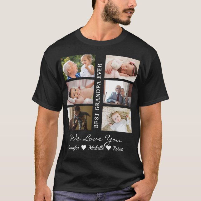 Best Grandpa Ever Custom Photos Grandchildren Name T-Shirt (Front)
