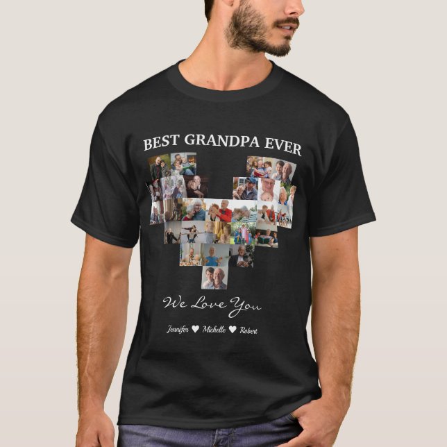 Best Grandpa Ever Custom Photos Grandchildren Name T-Shirt (Front)