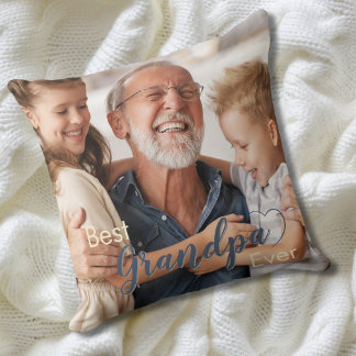 Best Grandpa Ever Denim Blue Two Photos Cushion