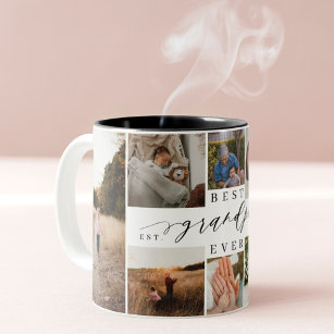 Best Grandpa Ever Elegant Script 8 Photo Collage Two-Tone Coffee Mug