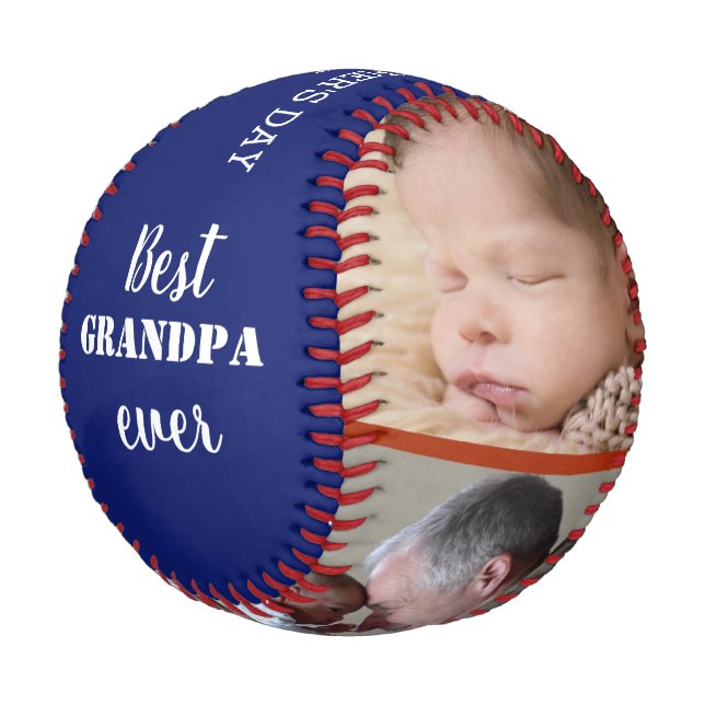 Best Grandpa Ever Father's Day 3 Photo Collage Baseball (Angled)