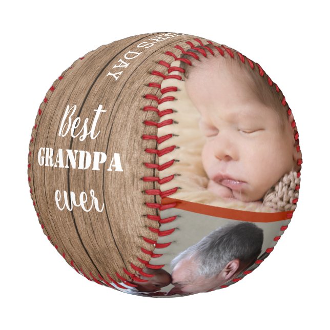 Best Grandpa Ever Father's Day Photo Collage Wood Baseball (Angled)