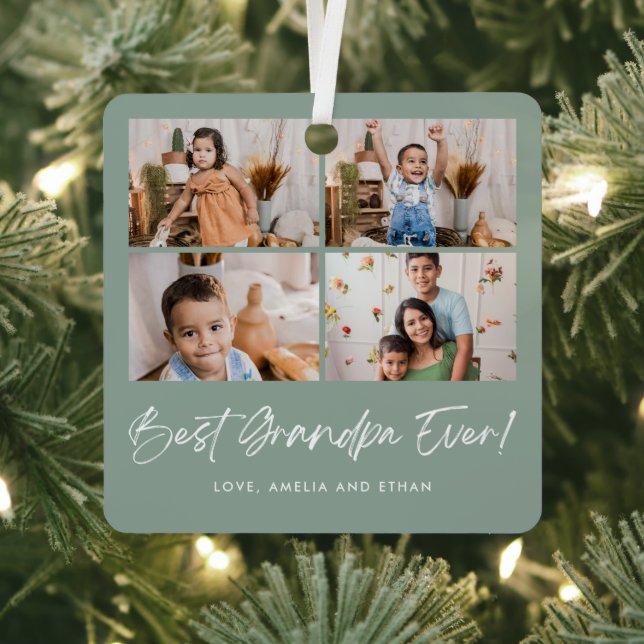 Best Grandpa Ever Four Photo Metal Tree Decoration (Insitu)