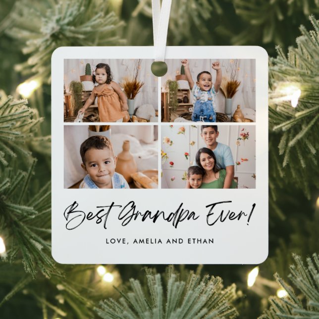 Best Grandpa Ever Four Photo Metal Tree Decoration (Insitu)
