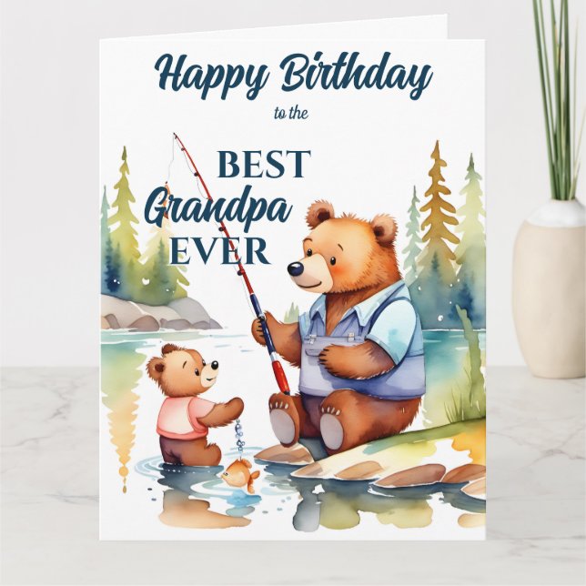 Best grandpa ever gifts cute fisher teddy bear card (Front)
