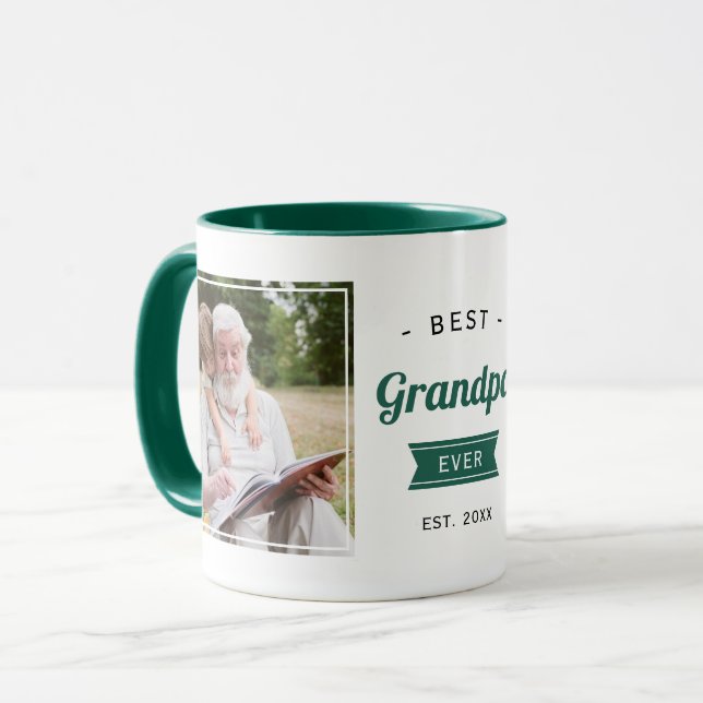 Best Grandpa Ever Grandad Green Birthday Photo Mug (Front Left)