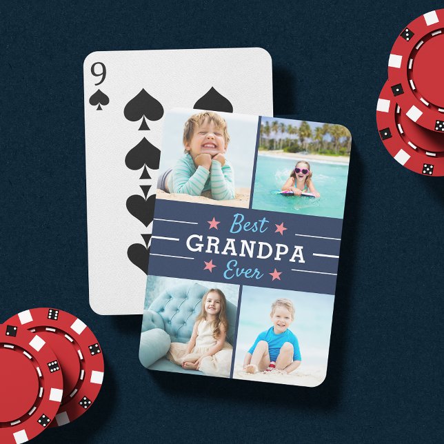 Best Grandpa Ever | Grandfather Kids Photo Collage Playing Cards (Creator Uploaded)