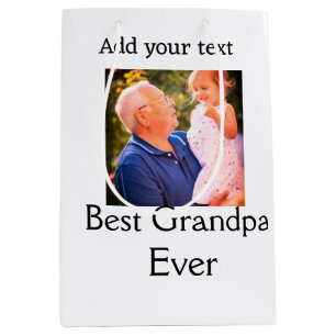 Best Grandpa ever grandfather photo name gifts tex Medium Gift Bag