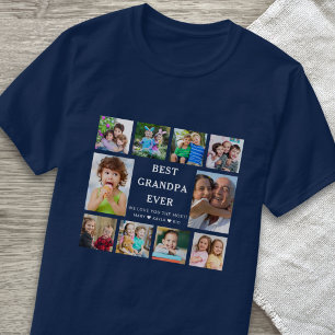 Best Grandpa Ever Grandkids 10 Photo Collage Blue T-Shirt