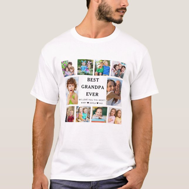 Best Grandpa Ever Grandkids 10 Photo Collage T-Shirt (Front)