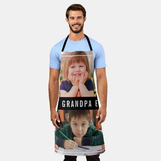 Best Grandpa Ever Grandkids 2 Photo Collage Black Apron (Worn)