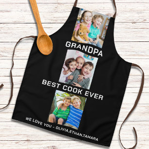 Best Grandpa Ever Grandkids 3 Photo Collage Black Apron