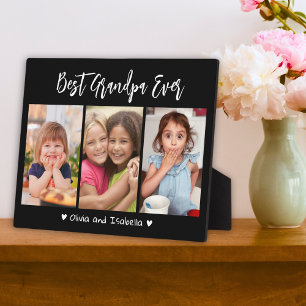 Best Grandpa Ever Grandkids 3 Photo Collage Black Plaque
