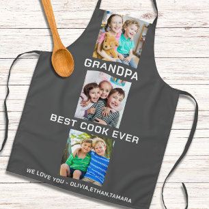 Best Grandpa Ever Grandkids 3 Photo Collage Grey Apron