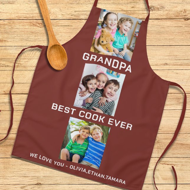 Best Grandpa Ever Grandkids 3 Photo Collage Maroon Apron (Best Grandpa Ever Grandkids 3 Photo Collage Maroon Apron
)