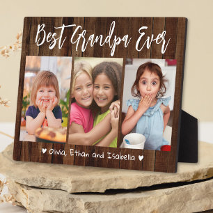 Best Grandpa Ever Grandkids 3 Photo Collage Wood  Plaque