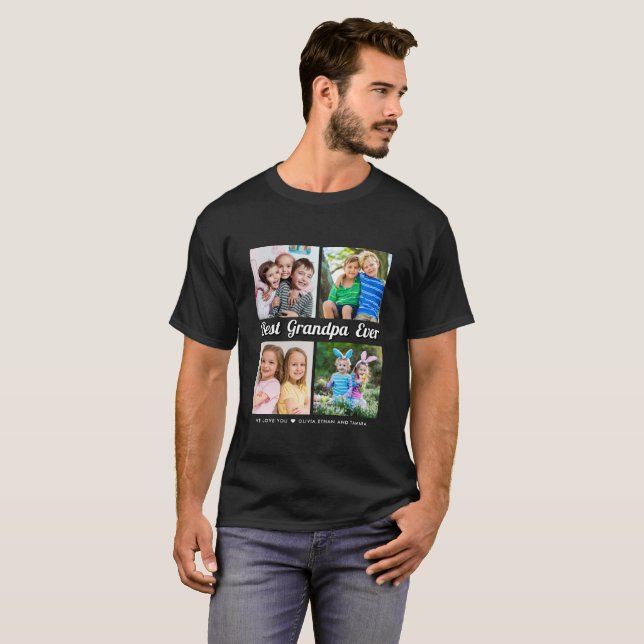 Best Grandpa Ever Grandkids 4 Photo Collage Black T-Shirt (Front Full)